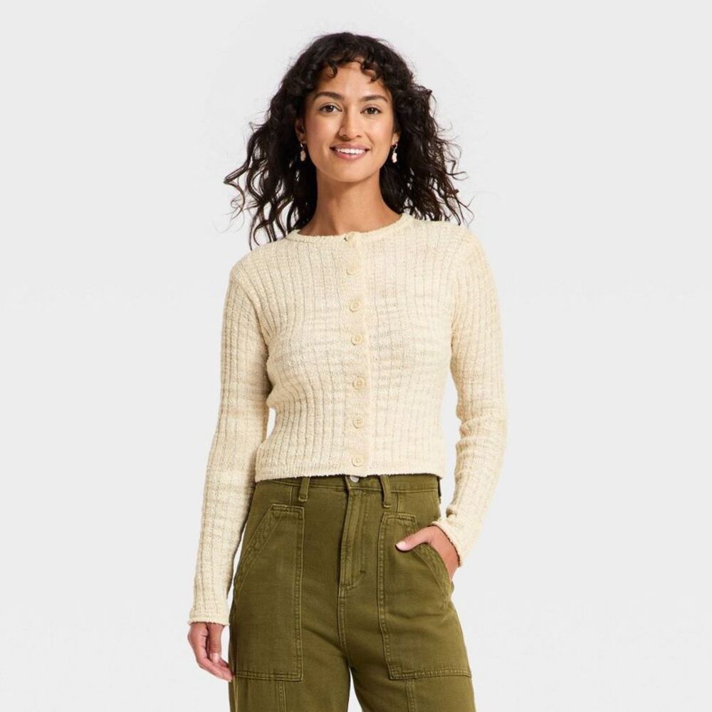 Open Box - Universal Thread - Women's Rib Cardigan - Universal Thread Beige - Picture 1 of 3